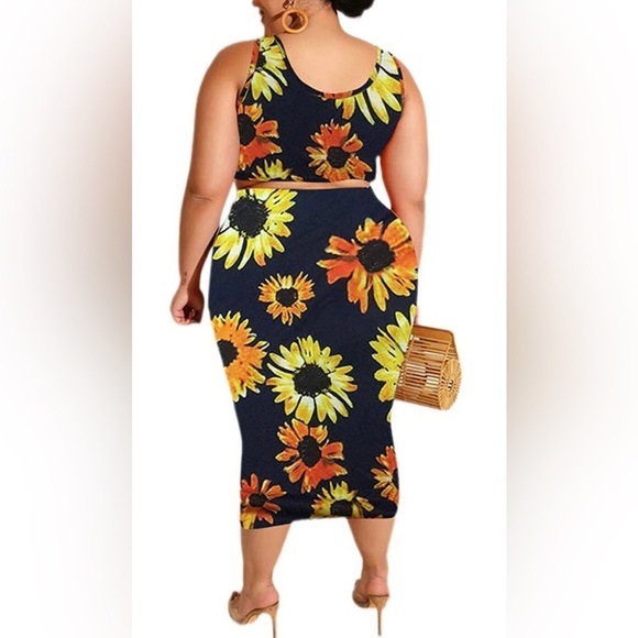 Lexiart Stretchy 2 Piece Dresses Bodycon Tanks Crop Top Bandage Midi Skirt Suit - Picture 2 of 4